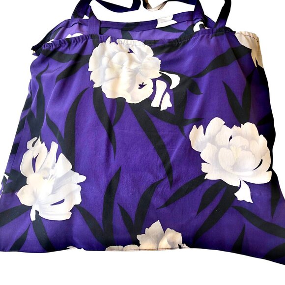 Vintage 80's Purple Floral Dressy Tank Top Cami Womens Large - Picture 5 of 11